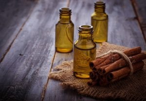 Cinnamon essential oil in small bottles